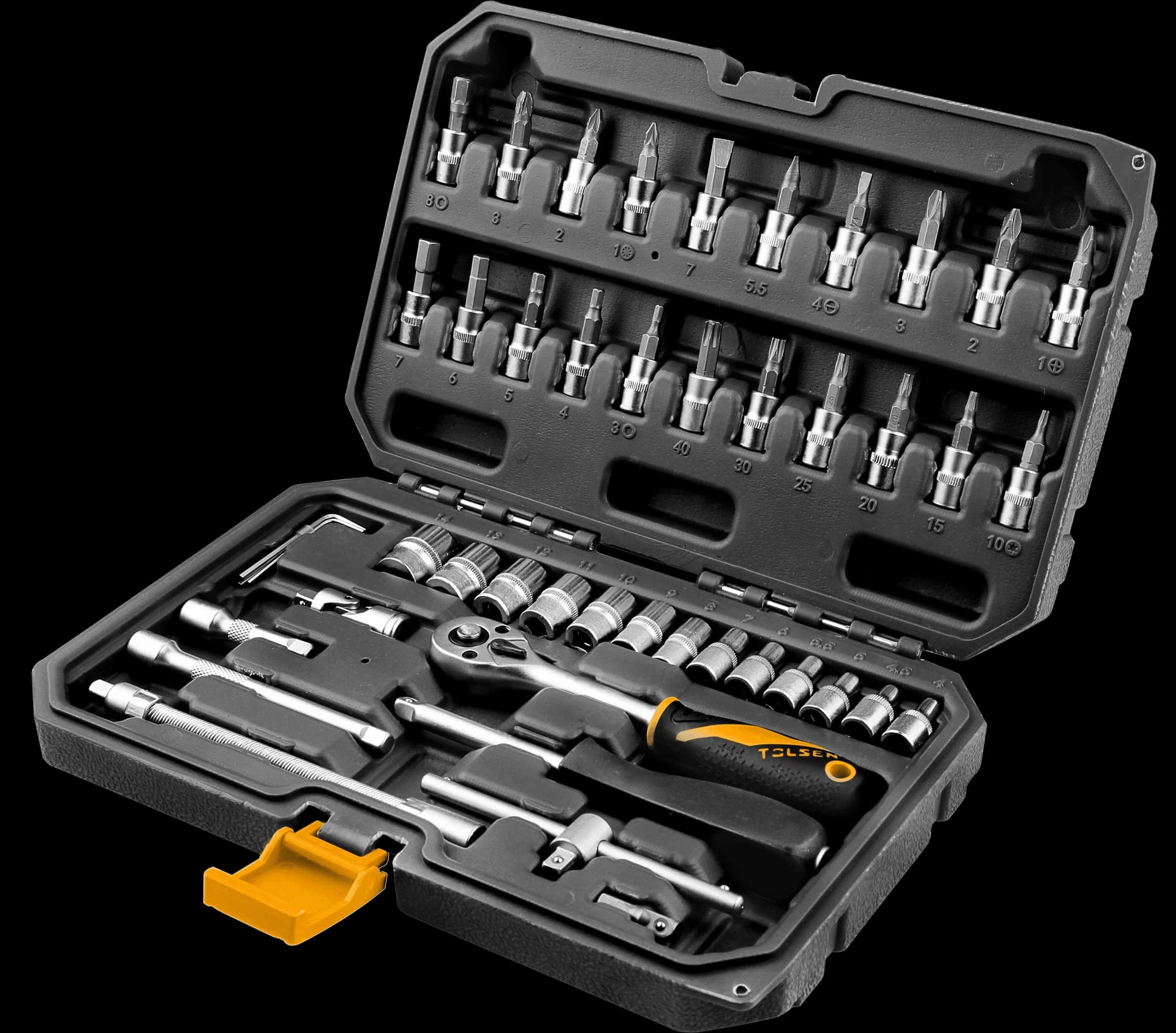 JUEGO DE 46 PZAS DADOS Y RATCHET DE 1/4″