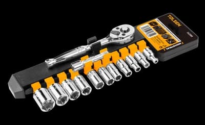 JUEGO DE DADOS Y RATCHET DE 13 PZAS DE 1/4"