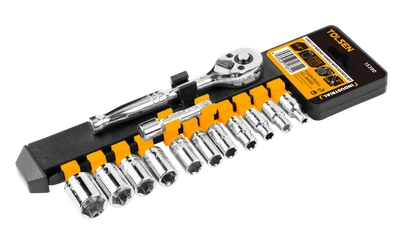 JUEGO DE DADOS Y RATCHET DE 13 PZAS DE 1/4"