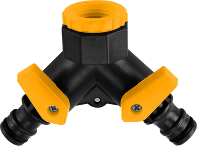 ACOPLE PARA MANGUERA DOS SALIDAS CON LLAVE DE PASO