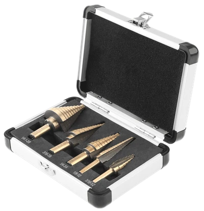 JUEGO DE 5 BROCAS ESCALONADAS NEGRAS Y DORADAS